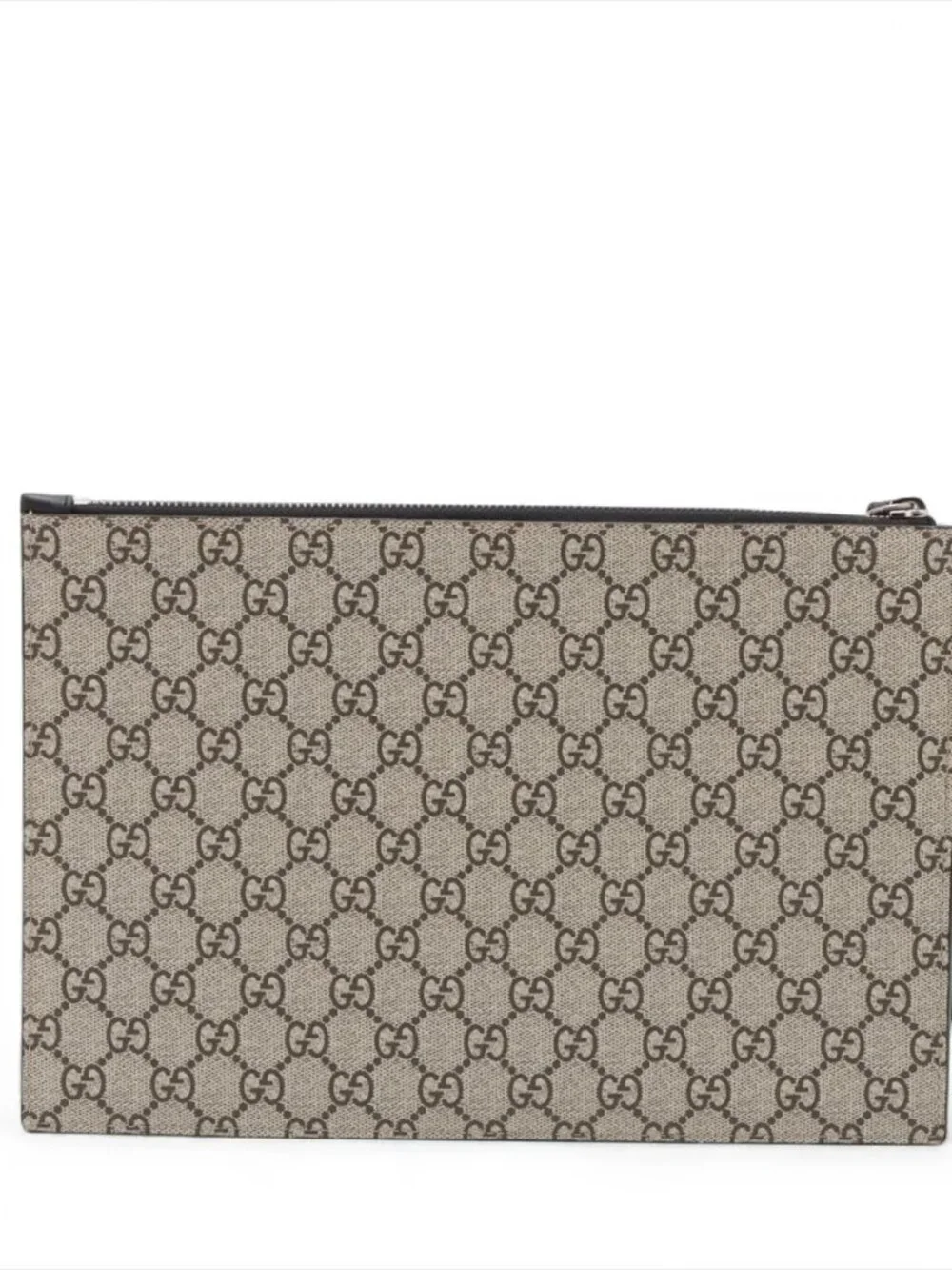 Gucci GG Supreme PVC & leather Clutch bag Beige x black 473904